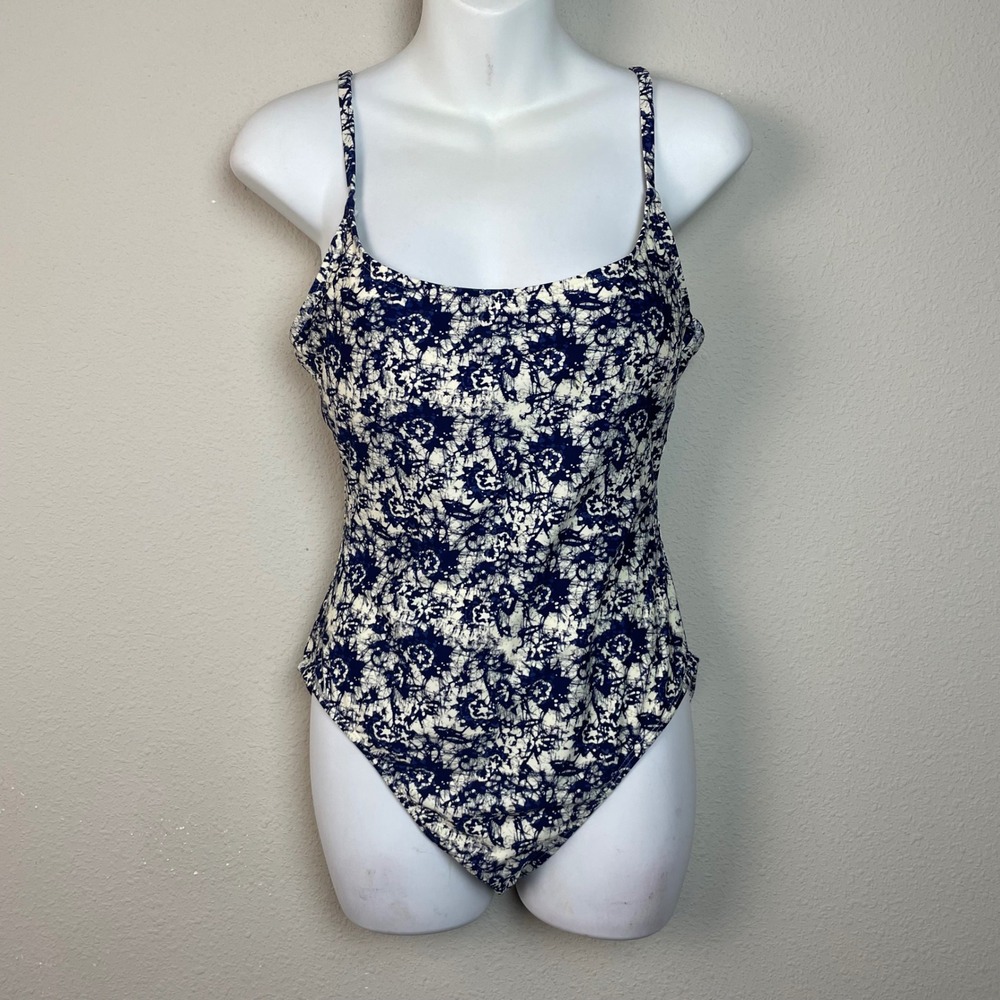 NWT Faherty x Andie The Amalfi One Piece Swimsuit Navy White Tie Dye Print Sz L